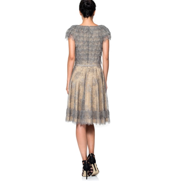 Tadashi Shoji Metallic Lace Tiered Rosette Dress 2 - Picture 2 of 14